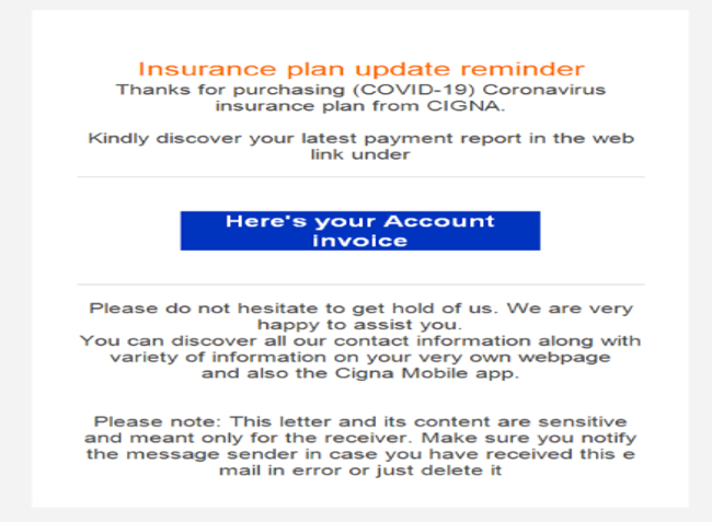 phishing email attack from a fake insurance scam
