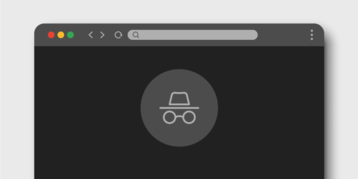 Dark looking browser window, Incognito icon (man's hat and glasses) in the center.