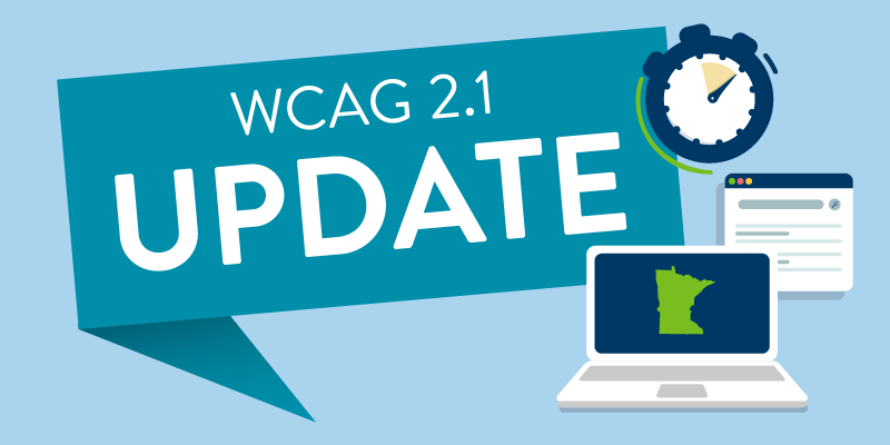 "WCAG 2.1 Update" with ticking clock and computer.