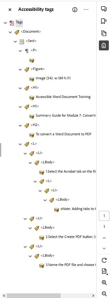 screenshot of fully expanded tag tree. Can view the hierarchy of lists. For example, an <L> tag, then list item <LI>, then the content <L Body>