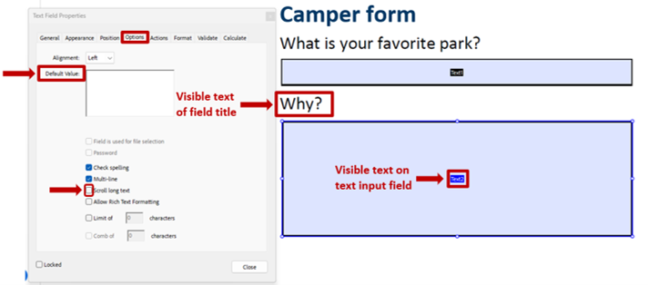 screenshot of Properties>Option Tab's Example 1 as described in text.