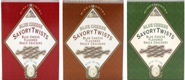 Packaging for recalled Blue Cheese Savory Twists by Wine Country