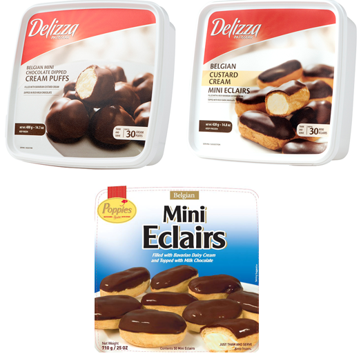 Recalled Delizza and Poppies brand Chocolate Covered Cream Puffs and Eclairs