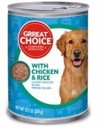 Photo of packaging for Grreat Choice Chicken & Rice canned product