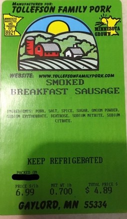 Tollefson Smoked Breakfast Sausage Label
