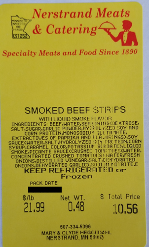 Nerstrand Smoked Beef Strips Label