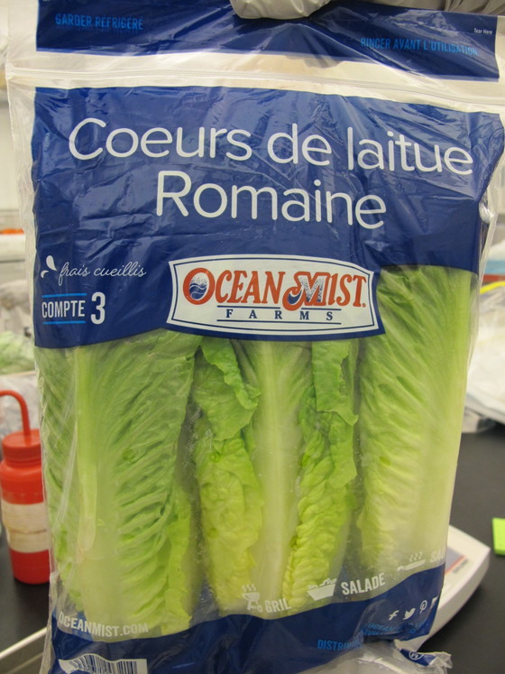 Front of the bag of romaine hearts