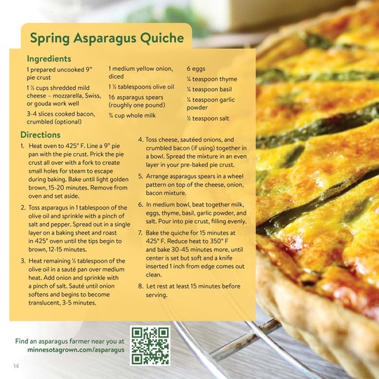 Page from Living Local Magazine with a recipe for Asparagus Quiche.