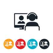 Infographic of an individual sitting in front of a computer participating in a webinar