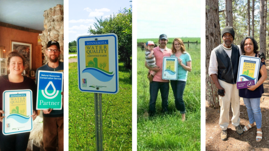 A collage of pictures of farmers with their MN Agriculture Water Quality Certification signs