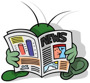 cartoon insect reading newspaper