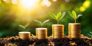 stacks of pennies with sprouts coming out of top