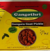 8-oz. glass jars containing “Gangothri Goat Pickle” 