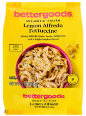 Bettergoods Brand Authentic Italian Lemon Alfredo Fettuccine is frozen and packaged in a 22 oz, yellow plastic