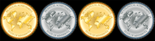 all four language achievement seals, l to r: Gold, bilingual, platinum bilingual, gold multilingual, platinum multilingual