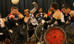 Rugby scrum on wheels USA team at Canda Cup