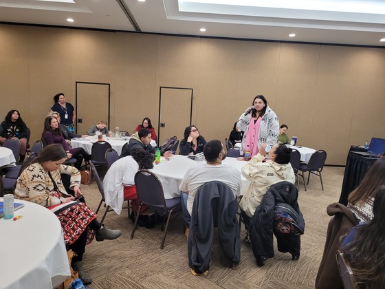 A woman speaks during the American Indian Education Field Hearing