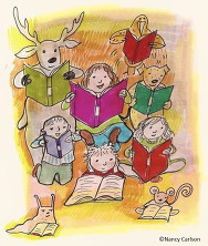 Nancy Carlson reading with her friends