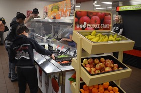 Produce stand in lunch line at school