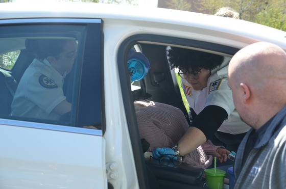 Students doing an emergency drill