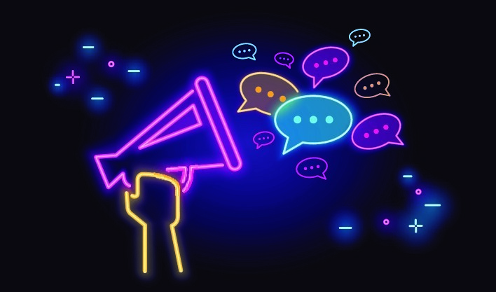 Shout-out graphic with colorful megaphone