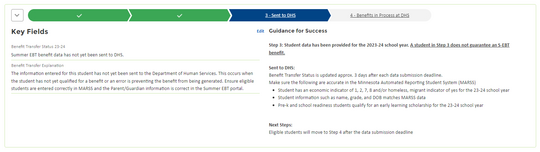 Screenshot of student benefit status in the S-EBT portal.