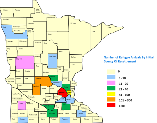 2016 Notifications of Secondary Refugee Arrivals to Minnesota by County