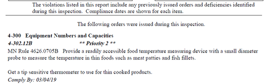 Priority 2 food code citation