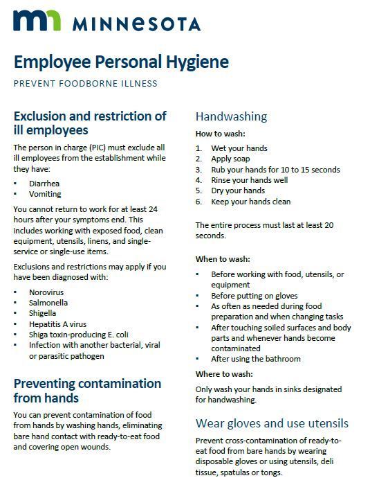 Employee Personal Hygiene fact sheet