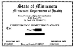 Minnesota certified food protection manager