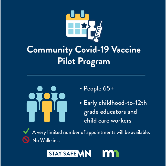 Community COVID-19 Vaccine Pilot Program for people 65+ and early childhood-to-12th grade educators and child care workers.