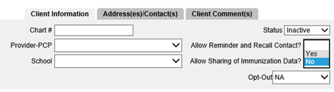 Client information tab in MIIC