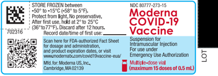 Moderna 15-dose vial label