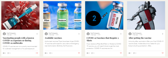 grid of articles with accompanying thumbnails