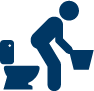 Drawing of person sitting on toilet and holding onto a garbage can. 