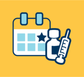 illustration - syringe and calendar icon, yellow