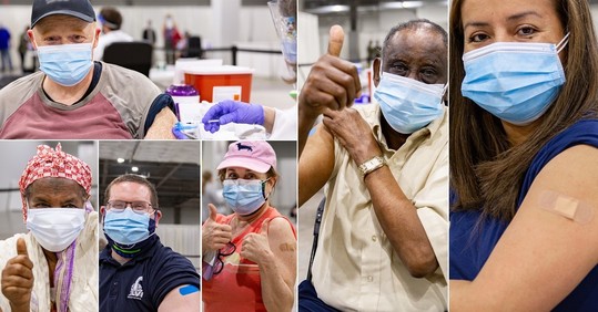 six Minnesotans in masks after getting vaccinated