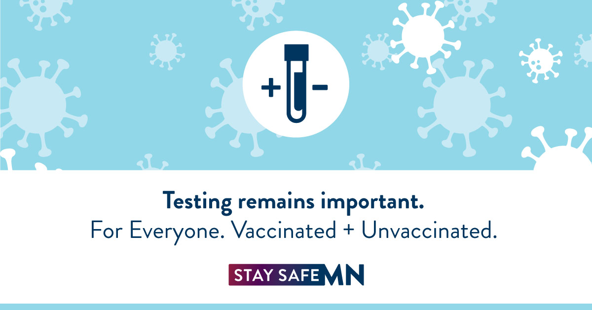 testing remains important for everyone (with virus illustration) #staysafeMN