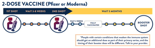 2-dose vaccine timeline (Pfizer or Moderna) image is  linked to accessible PDF