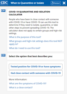 CDC Quarantine and Isolation Calculator screenshot