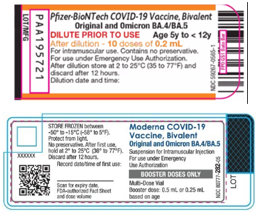 Pfizer and Moderna bivalent booster dose labels