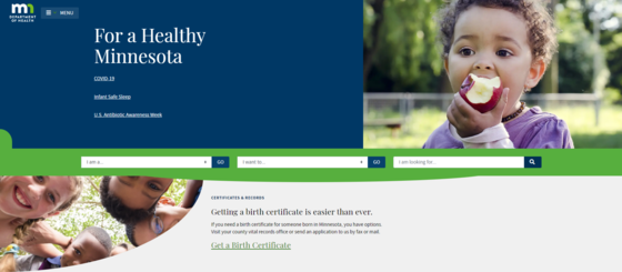 Minnesota Department of Health website homepage