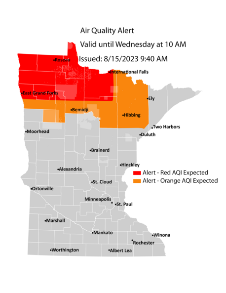 Air quality alert map for 8/15/23