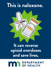 Graphic of Naloxone with text saying "This is Naloxone. It can reverse an opioid overdose and save lives."