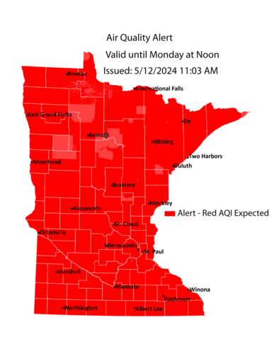 Air quality alert map for May 12, 2024