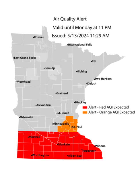 Air quality alert map for May 13, 2024