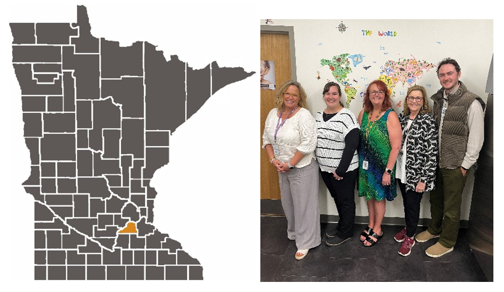 Minnesota map with Scott County highlighted and Scott County Public Health team 