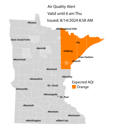 Air quality alert map for 8/14/24