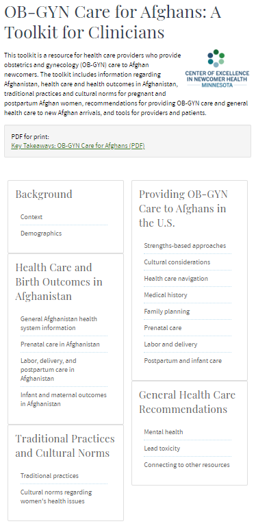 OB-GYN Care for Afghans: A Toolkit for Clinicians