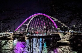 Bridge lit up purple